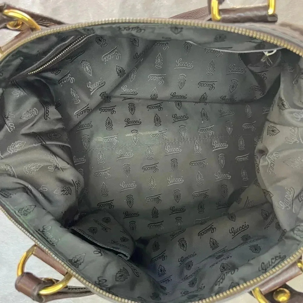 Gucci Babouska Heart GG Chocolate Brown Leather Tote Bag Gold Hardware - Picture 5 of 14